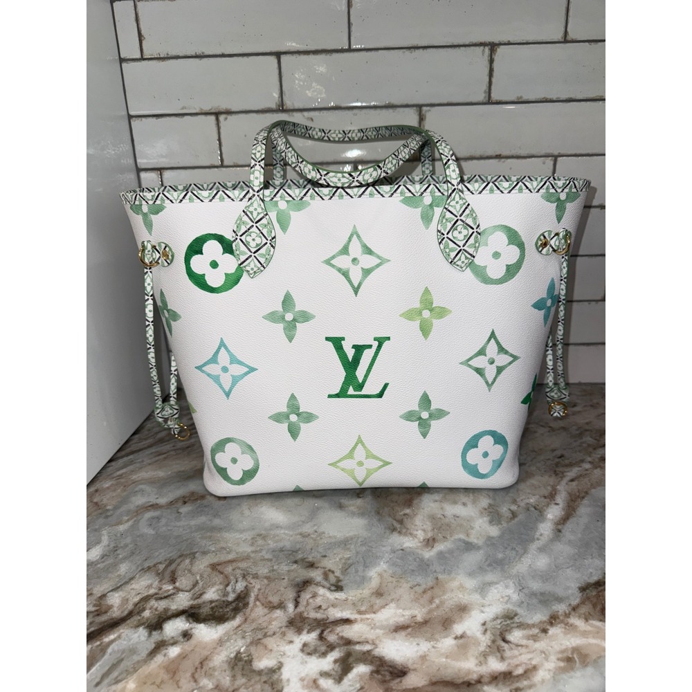 Louis Vuitton Neverfull MM By The Pool Monogram Giant Green Watercolor Tote Bag